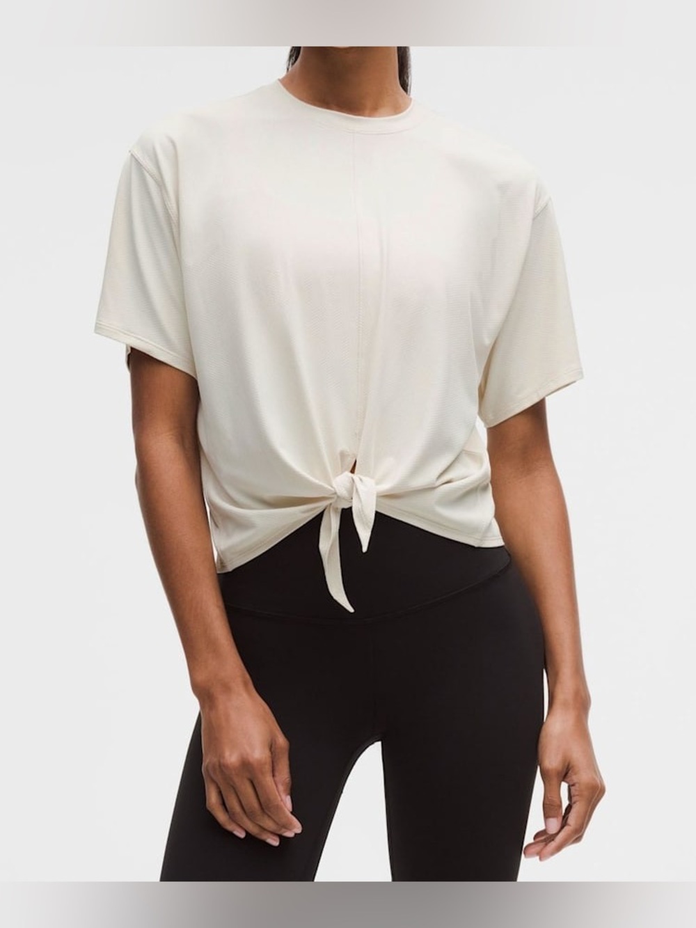 Lululemon Athletica Ivory Tie-Front Short Sleeve Tee Size Small